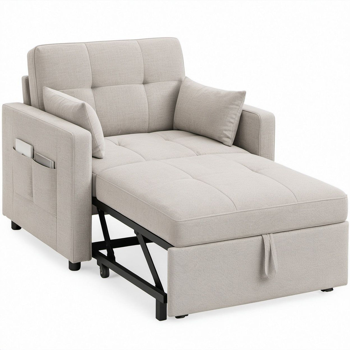 Ausklappbarer Schlafsessel Beige/Schwarz, 99 x 92 x 86 cm, Liegefläche 90 x 190 cm