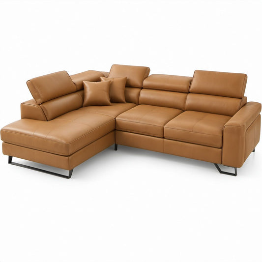 L-förmiges Ecksofa mit linker Ottomane aus PU-Kunstleder in Cognac, 270 x 170 x 88 cm