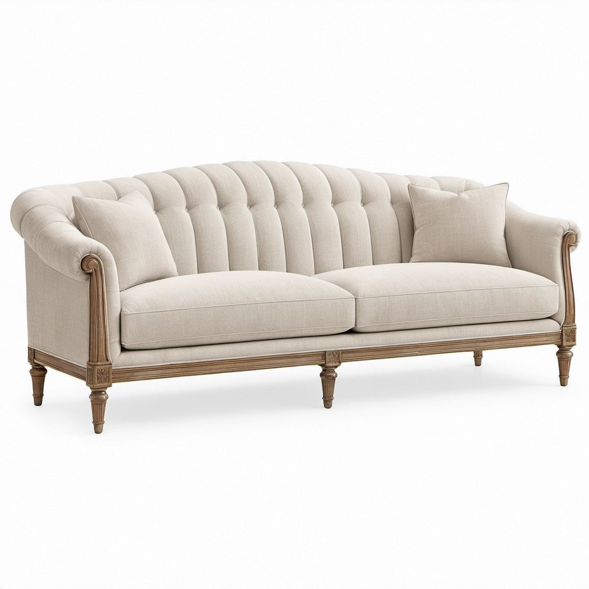 3-Sitzer Chesterfield-Sofa geschwungen in Creme/Braun, 220 x 95 x 90 cm