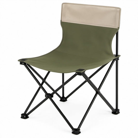 Klappbarer Campingstuhl mit hoher Rückenlehne, Olivgrün/Beige/Schwarz, 55 x 60 x 80 cm