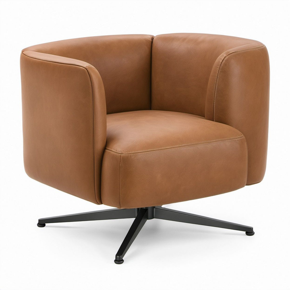 Drehbarer Sessel aus cognacbraunem Kunstleder mit schwarzem Stahlfuss, 80 x 78 x 76 cm