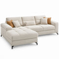Ecksofa in L-Form mit linker Ottomane, Creme, Bouclé-Polyester, 300 x 170 x 88 cm