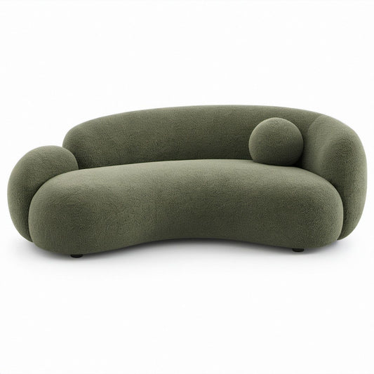 2-Sitzer Sofa in geschwungener Form, Olivgrün, Bouclébezug, 190 x 95 x 75 cm