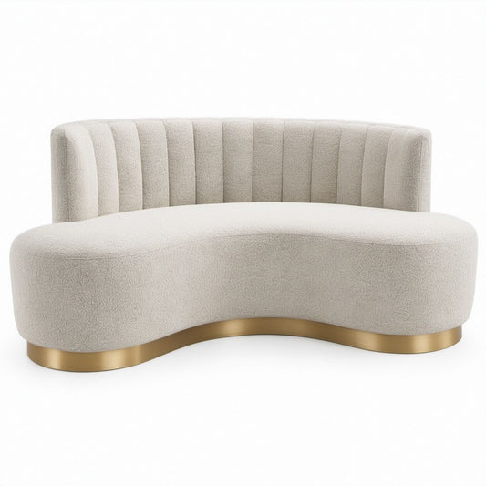 Geschwungenes 2-Sitzer-Sofa in Creme mit goldfarbenem Sockel, 180 x 90 x 75 cm