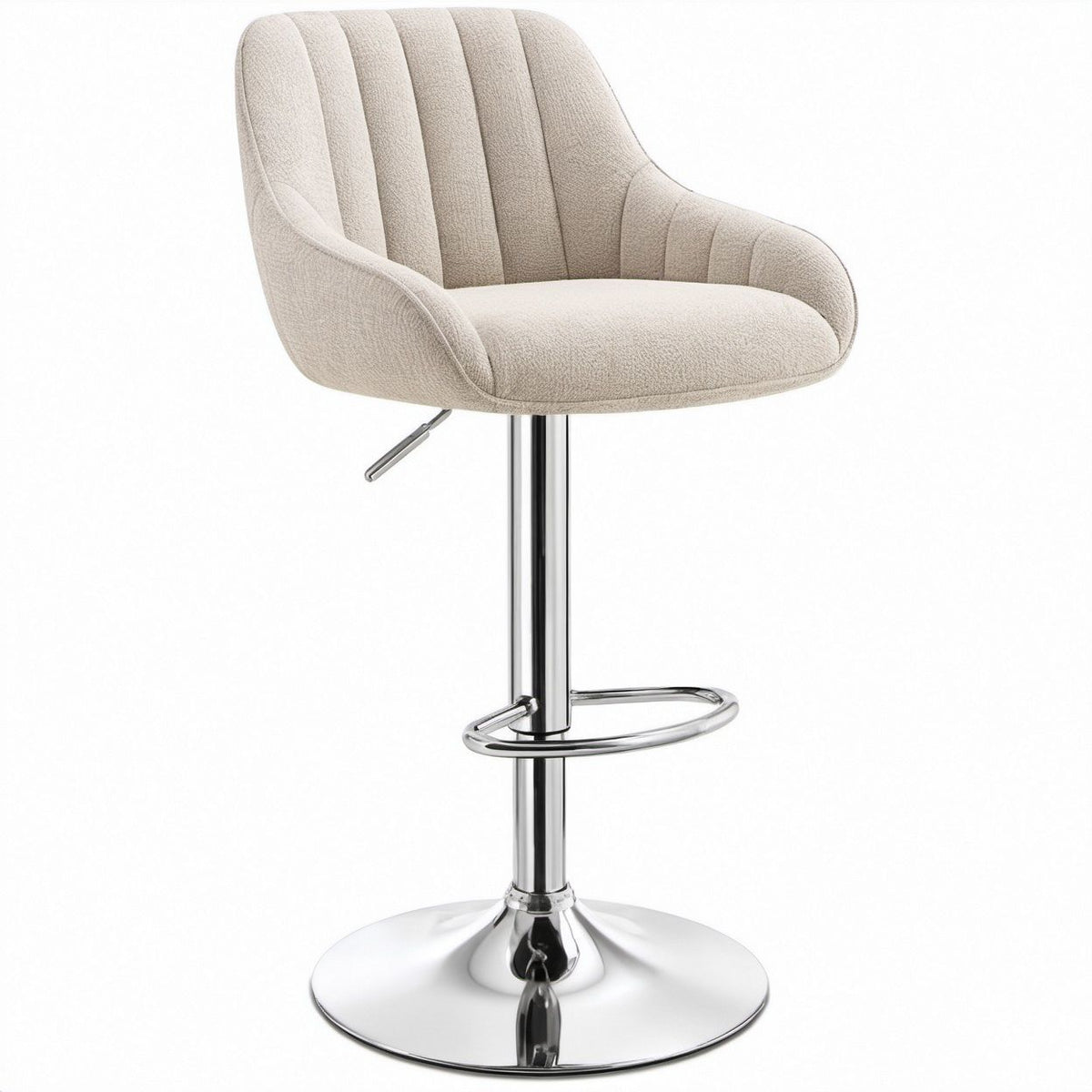 Höhenverstellbarer Barhocker mit Armlehnen, Creme/Chrom, 52 x 54 x 91–112 cm
