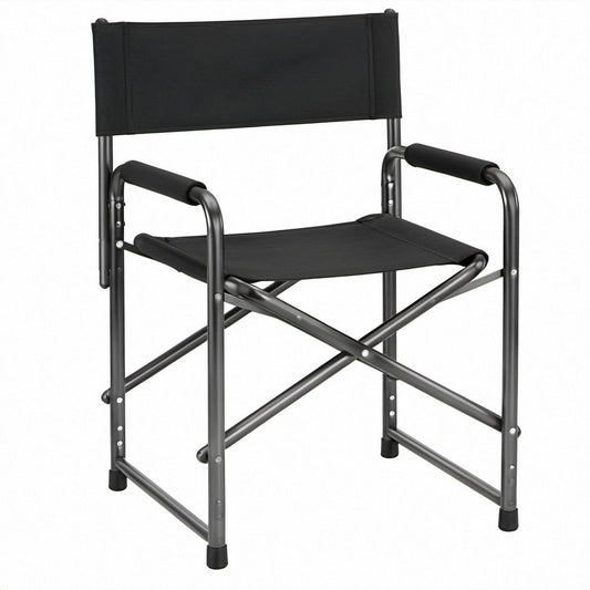 Klappstuhl mit Armlehnen, Schwarz, Stahl und Polyester, 54 x 46 x 86 cm