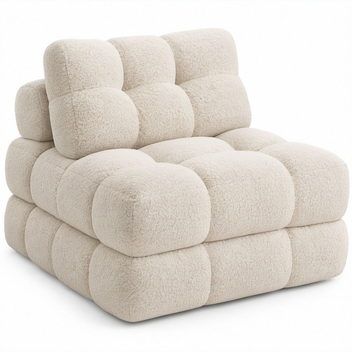Kubischer Polstersessel in Creme, Teddy-Bouclé, 110 × 100 × 83 cm