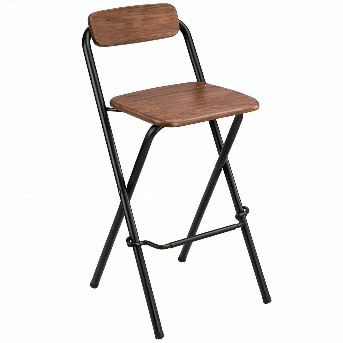 Klappbarer Barhocker mit Rückenlehne und Fussstütze, 40 x 43 x 96 cm, Braun/Schwarz