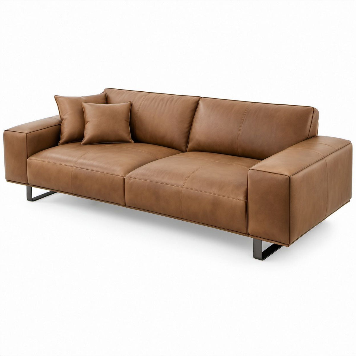 3-Sitzer-Sofa aus cognacbraunem PU-Kunstleder, 220 x 95 x 85 cm