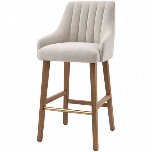 Barhocker mit Armlehnen, Beige/Naturbraun/Goldfarben, 58 × 60 × 106 cm, Sitzhöhe 76 cm