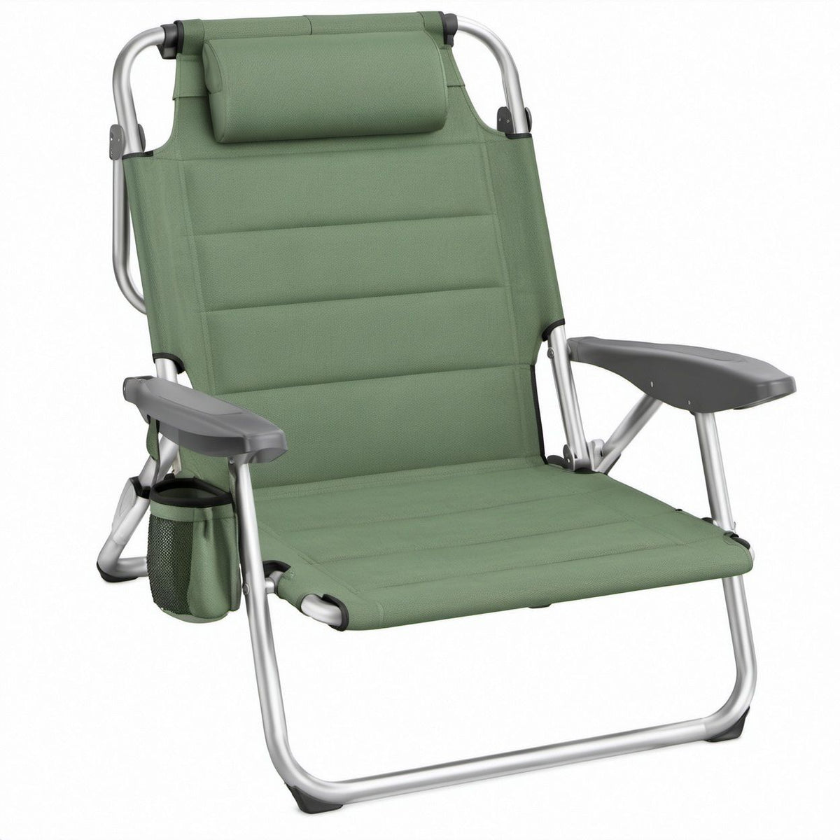 Klappbarer Campingstuhl Grün/Silber/Dunkelgrau, 64 x 75 x 98 cm