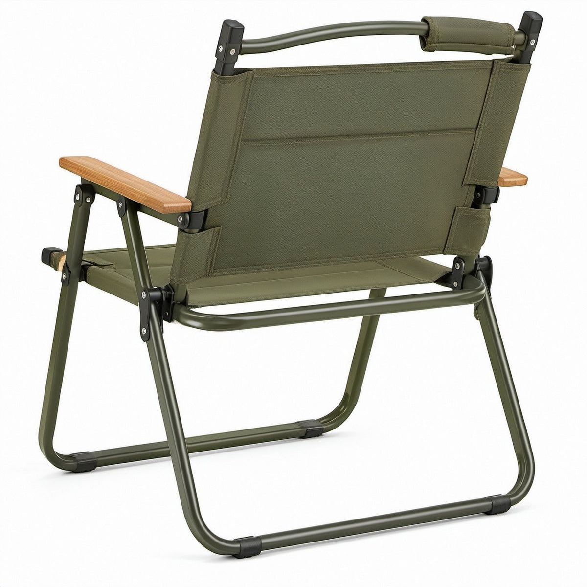 Klappbarer Campingstuhl mit Armlehnen, Olivgrün/Braun, 56 x 60 x 85 cm